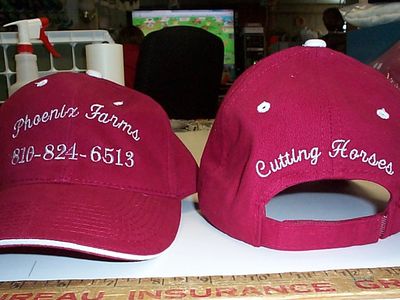 Embroidered baseball caps for Phoenix Farms and Cutting Horses