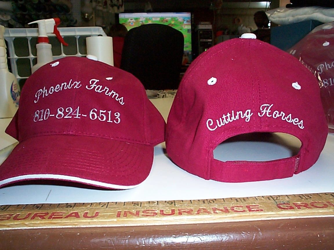 Embroidered baseball caps for Phoenix Farms and Cutting Horses